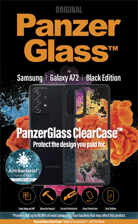PanzerGlass ochranný kryt ClearCase pro Samsung Galaxy A72, antibakteriální, černá_1858880754