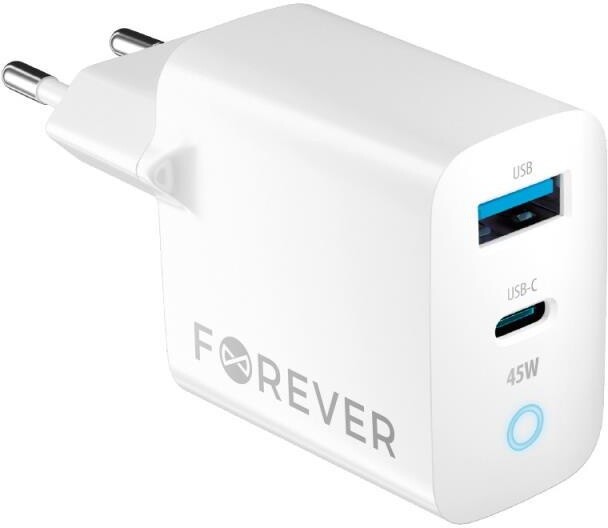 Forever síťová nabíječka GaN TC-06-45AC, USB-C, USB-A, 45W, bílá_398350438