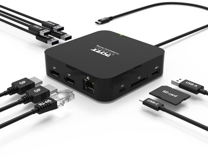 PORT CONNECT USB-C Dokovací stanice 10v1, 2x4K Display Port, 5x USB-A, USB-C 85W PD, Ethernet, SD_2045120799