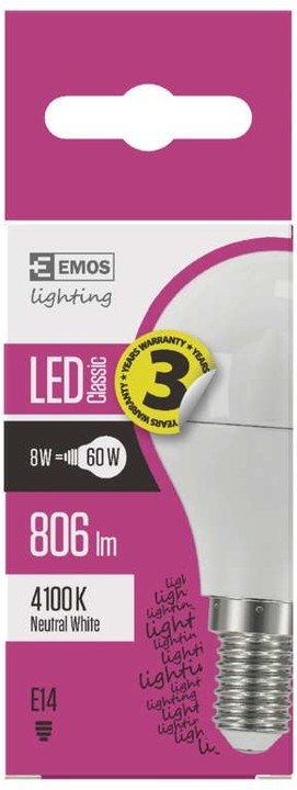 Emos LED žárovka Classic Mini Globe 8W E14, neutrální bílá_1982837403
