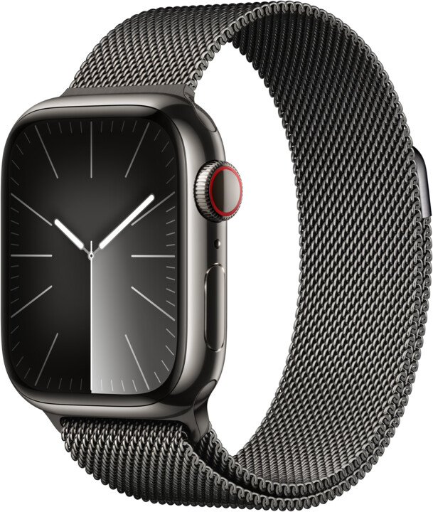 Apple Watch Series 9, Cellular, 41mm, Graphite Stainless Steel, Graphite Milanese Loop_582002075