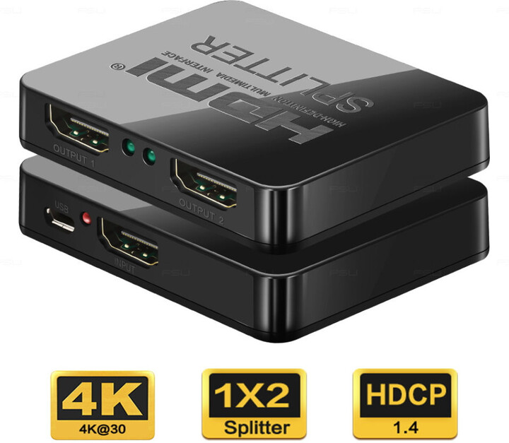 PremiumCord HDMI splitter 1-2 porty, s napájením z USB, 4K, FULL HD, 3D_998209831