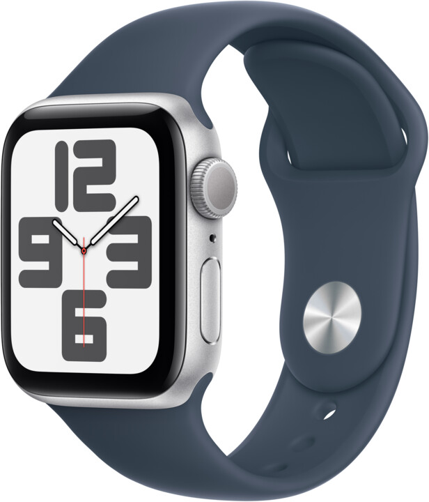 Apple Watch SE 2023, 40mm, Silver, Storm Blue Sport Band - M/L_725102006