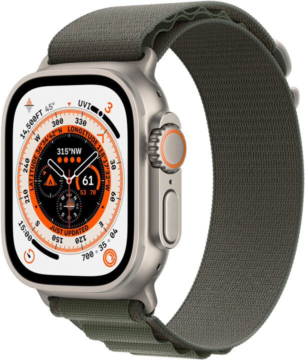 Apple Watch Ultra, 49mm, Cellular, Titanium, Green Alpine Loop - Large_1153225806