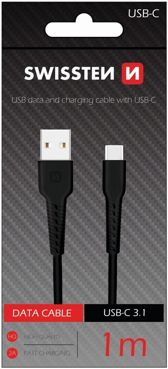 SWISSTEN datový kabel USB/USB-C, 1m, černá