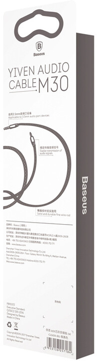 BASEUS kabel audio Yiven Series, Jack 3.5mm, M/M, 1m, stříbrná/černá_1133329199
