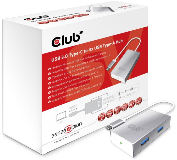 Club3D USB hub USB 3.0 Type C to 4x USB Type A_703629920