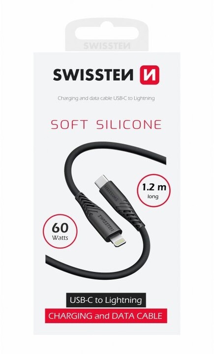 SWISSTEN datový kabel soft silicone USB-C - Lightning, 60W, 1.2m, černá_236726598