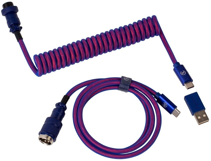 Keychron Premium Coiled Aviator Cable, USB-C/USB-A, 1,08m, fialový_562860432