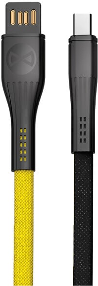 Forever CORE datový kabel USB-C, 3A, 1m, plochý textilní, žlutá/černá_1135880427