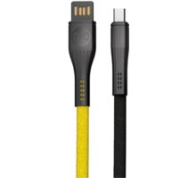 Forever CORE datový kabel USB-C, 3A, 1m, plochý textilní, žlutá/černá