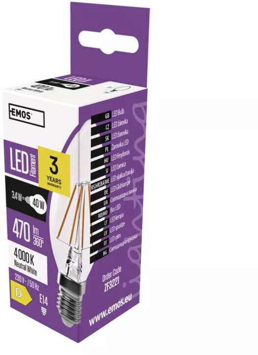 Emos LED žárovka Filament Candle 3,4W (40W), 470lm, E14, neutrální bílá_839322725