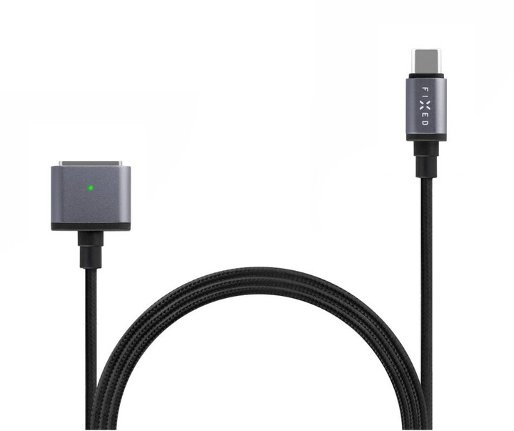 FIXED nabíjecí kabel USB-C - MagSafe 3, opletený, 2m, 140W, šedá_29199225