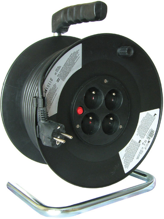 Prodlužovací kabel 230V 50m - 4x zásuvka, černý, na bubnu_644278977