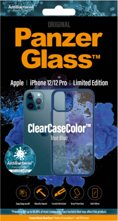 PanzerGlass ochranný kryt ClearCase pro iPhone 12/12 Pro, antibakteriální, modrá_1414481949