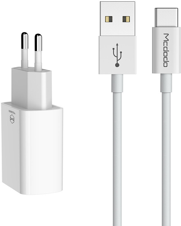 Mcdodo cestovní nabíječka, 2xUSB-A, bílá + kabel USB-C - USB-A, 1m_1502348784