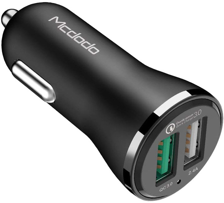 Mcdodo nabíječka do auta s 2xUSB s 1x QC 3.0 bez kabelu, 2.4A, černá_543913254