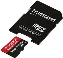 Transcend Micro SDXC Premium 400x 64GB 60MB/s UHS-I + SD adaptér Poukaz 200 Kč na nákup na Mall.cz