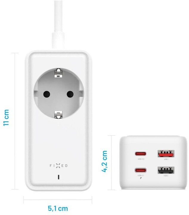 FIXED síťový prodlužovací adaptér Charging Strip, 2x USB-C, 2x USB-A, GaN III, PD 65W, 1.5m, bílá_10858470