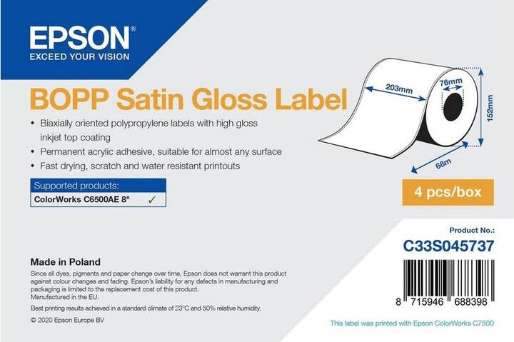 Epson ColorWorks role pro pokladní tiskárny, BOPP SATIN GLOSS, 203mmx68m_1066796158