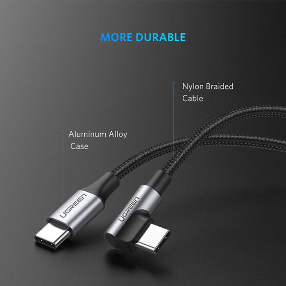 UGREEN kabel USB-C - USB-C, zalomený, 0.5m, černá_1330286181
