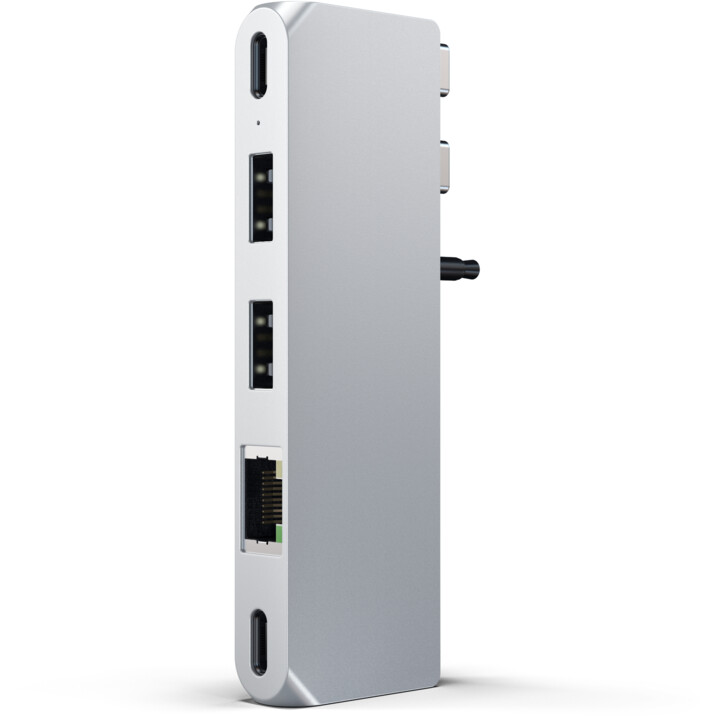 Satechi Aluminium Pro Hub Mini, USB4 96W, 6K@60Hz, 2x USB-A 3.0, Ethernet, USB-C, Audio, stříbrná_1144311068