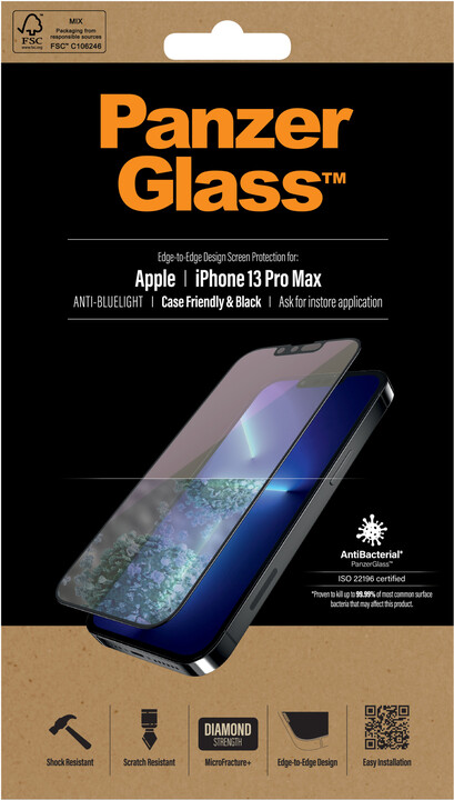 PanzerGlass ochranné sklo Edge-to-Edge s Anti-Bluelight pro Apple iPhone 13 Pro Max, černá_1937367962