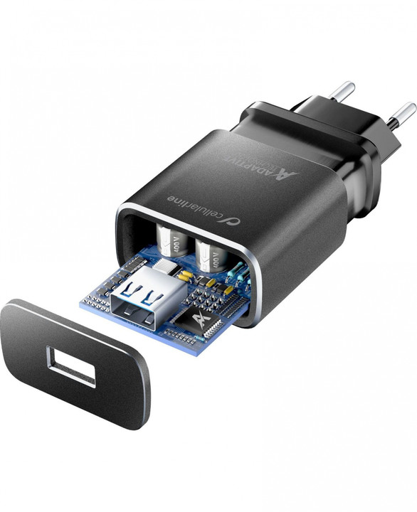 Cellularline Tetra Force Set USB nabíječky a USB-C kabelu 15W, černá_710932378