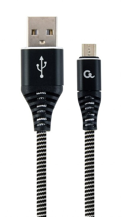 Gembird kabel CABLEXPERT USB-A - MicroUSB, M/M, opletený, PREMIUM QUALITY, 1m, černá/bílá
