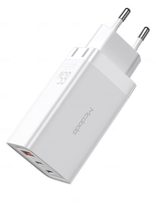 Mcdodo síťová nabíječka GaN Fast Mini, 2xUSB-C PD, USB-A QC 3.0, Super Fast Charging, 65W, bílá_269758013