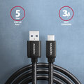 AXAGON kabel USB-A - USB-C SPEED USB3.2 Gen 1, 3A, opletený, 1m, černá