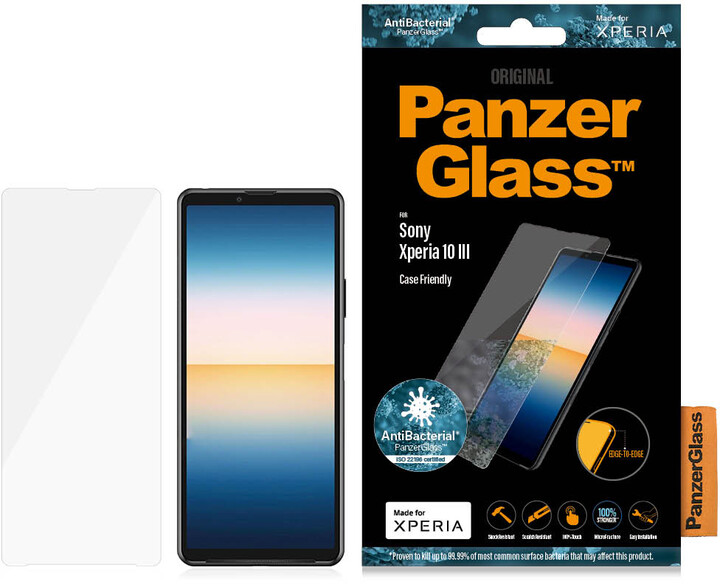 PanzerGlass ochranné sklo Edge to Edge pro Sony Xperia 10 III, antibakteriální, Case-friendly, čirá_1706827528