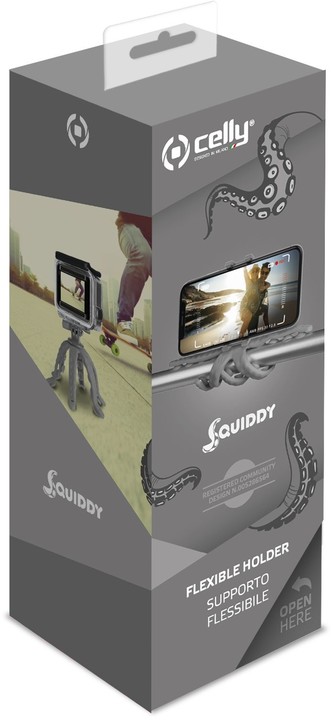 CELLY flexibilní držák s přísavkami Squiddy pro telefony do 6,2&quot;, šedý_83323803