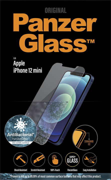 PanzerGlass ochranné sklo Standard pro Apple iPhone 12 Mini 5.4&quot;, antibakteriální, 0.4mm, čirá_495088805