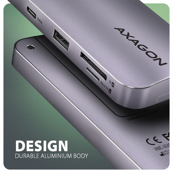 AXAGON dokovací stanice HMC-6GM2, USB-A, USB-C, HDMI, M.2 slot,, SD/microSD,PD 100W,_386374540