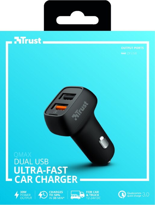 Trust autonabíječka Qmax Ultra-Fast, Dual USB, QC3, 30W_1362846432
