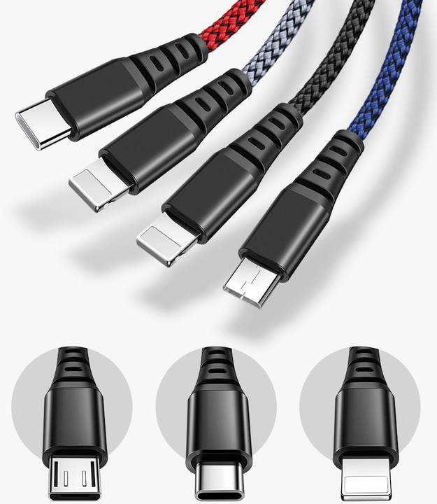Mcdodo Armor 4v1 nabíjecí kabel 2x Lightning, microUSB, USB-C, 1,2m, černá_676001412