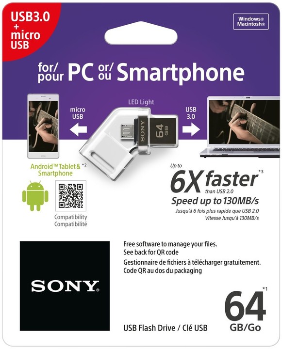 Sony Micro Vault OTG SA3 Duo - 64GB, bílá_1331671627
