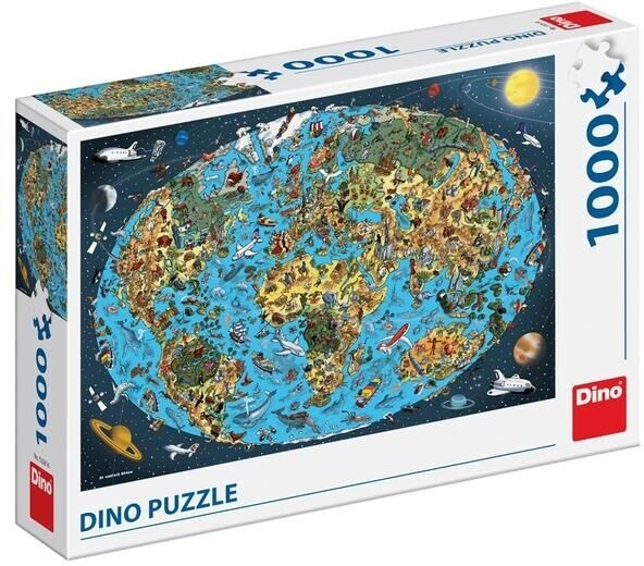 Puzzle Dino - Kreslená mapa světa, 1000 dílků_1309997451