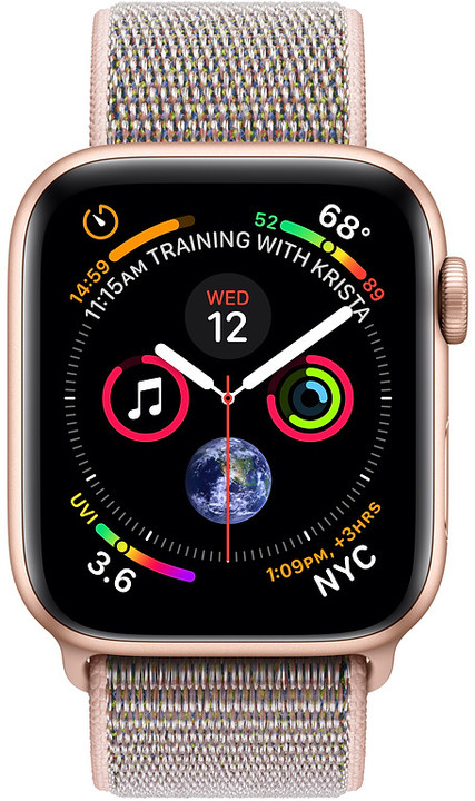 Apple Watch series 4, 44mm, pouzdro ze zlatého hliníku/růžový provlékací řemínek_1127830386