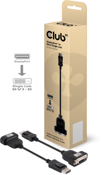 Club3D DisplayPort na DVI-D, single link, aktivní adaptér, 20cm_1975781421
