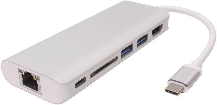 PremiumCord Převodník USB3.1 na HDMI + RJ45 + 2xUSB3.0 +SD card + PD charge_802749308