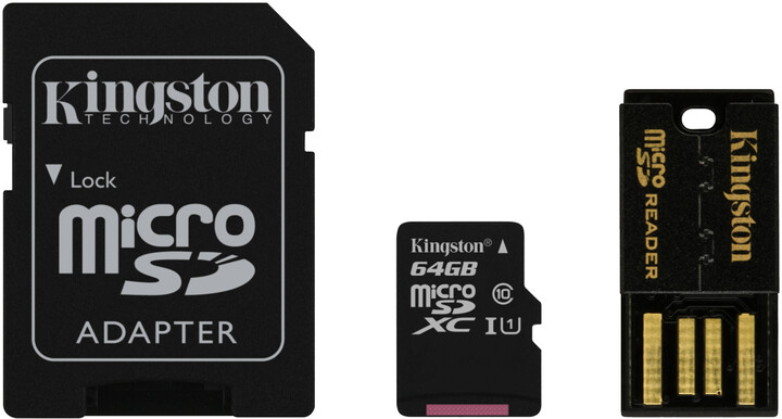 Kingston Micro SDXC 64GB Class 10 + SD adaptér + USB čtečka_2128139416