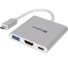 Sandberg Mini USB-C HUB, HDMI+USB, stříbrná_1662925402