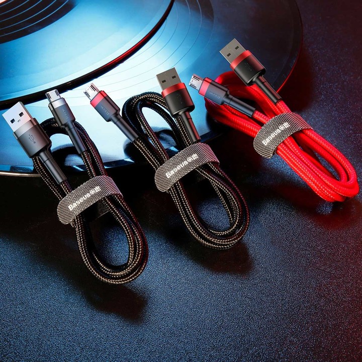 Baseus odolný nylonový kabel USB Micro 1.5A 2M, červená + černá_1307312557