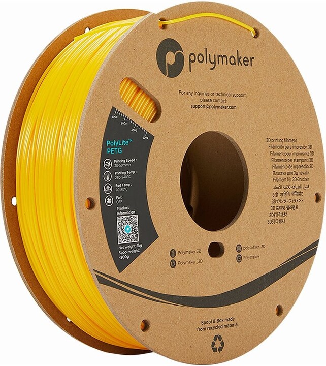 Polymaker tisková struna (filament), PolyLite PETG, 1,75mm, 1kg, žlutá_1203812100