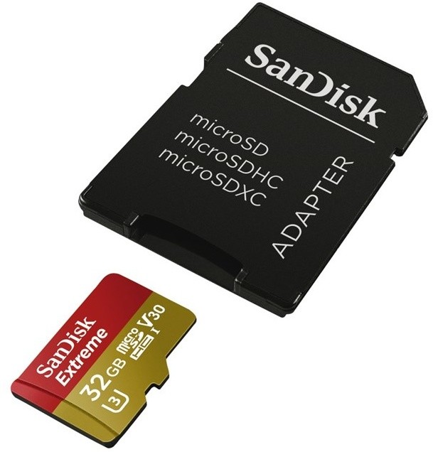 SanDisk Micro SDHC Extreme 32GB 90MB/s UHS-I U3 V30 pro akční kamery + SD adaptér_1984407295