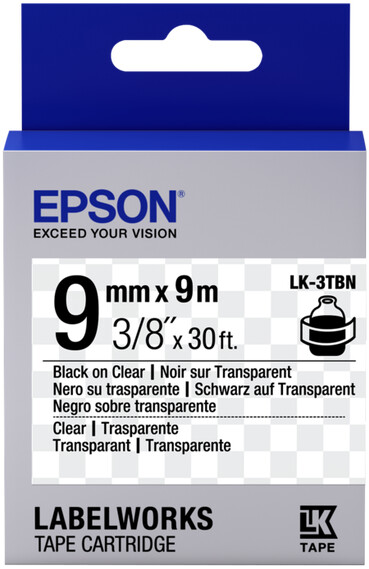 Epson LabelWorks LK-3TBN, páska pro tiskárny etiket, 9mm, 9m, černo-transparentní_705282697