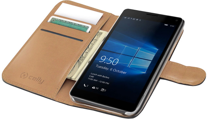 CELLY Wally pouzdro pro Microsoft Lumia 950, PU kůže, černá_1782505103