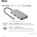 Club3D HUB USB-C 9v1, HDMI, VGA, 2x USB-A Gen1, RJ45, SD, PD 100W_604293337